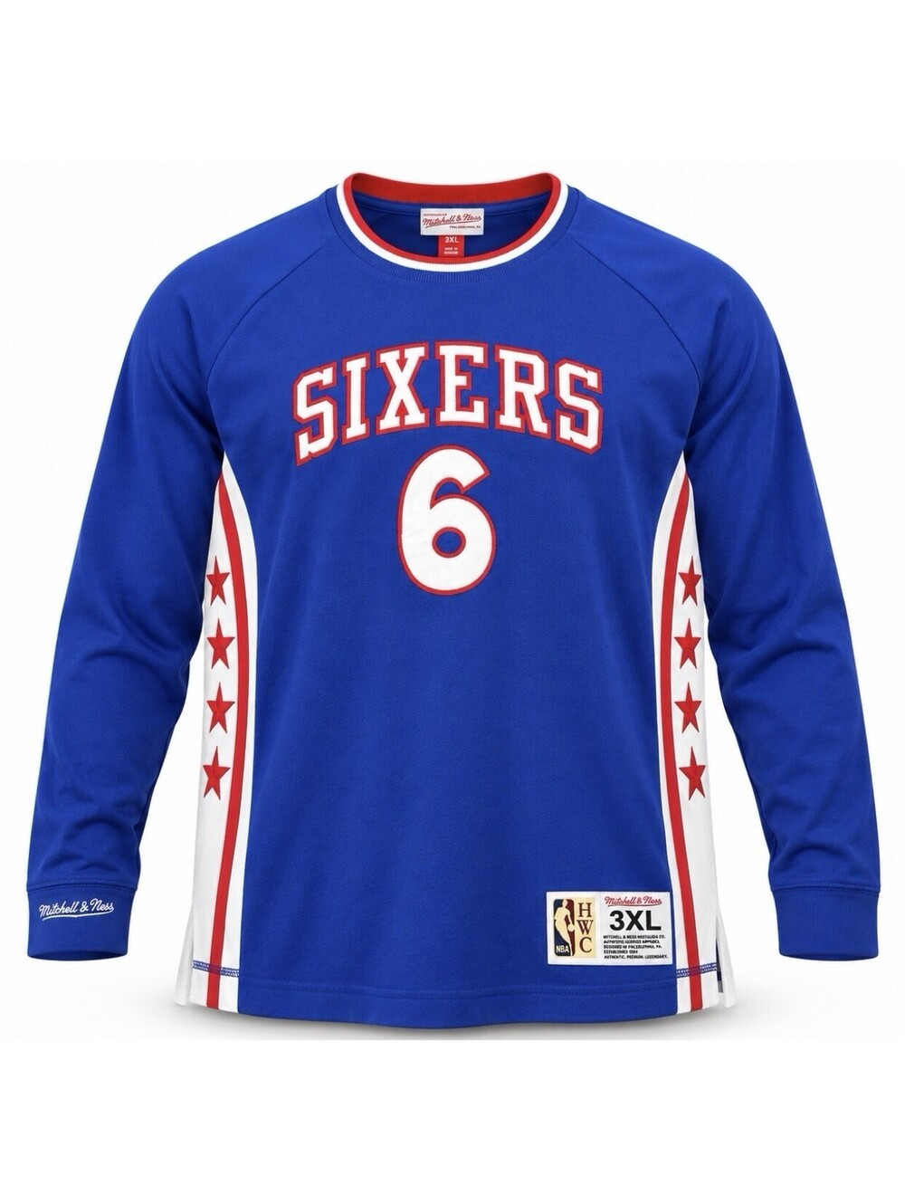Mitchell & Ness Julius Erving Sixers #6 Men’s 3XL Distressed Long Sleeve Blue